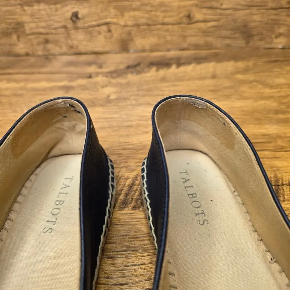 Talbots Izzy knot Soft Nappa Navy Leather Espadrilles Flats shoes sz 9M